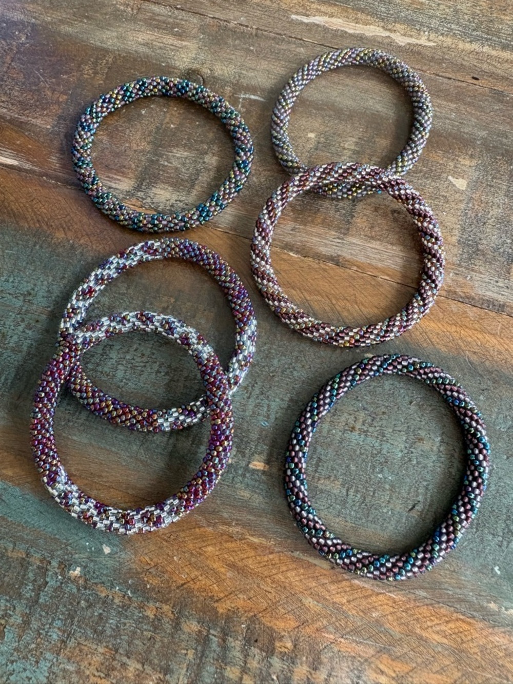 6 Sashka Handmade Beaded iridescent Bracelet - Set of 6